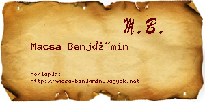 Macsa Benjámin névjegykártya